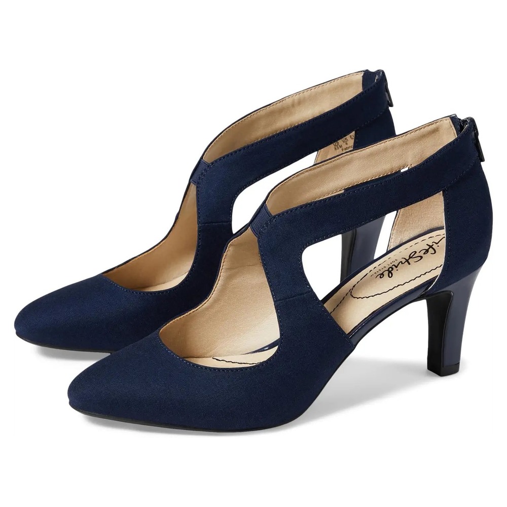 LifeStride Giovanna 2 Pump Faux Suede Cutout Heel Dress‎ Shoe Size 9.5W Navy NWB